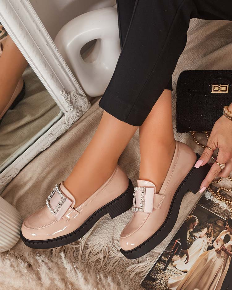 Resti Lacquered shoes with a buckle in nude color Fogim- Footwear