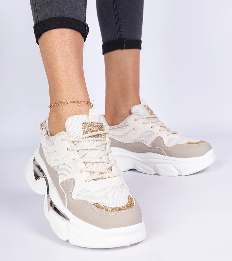 Gemre Adidași bej pentru femei decorați cu sclipici Prutto