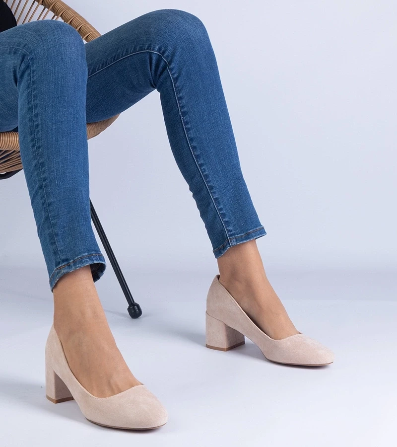 marka niezdefiniowana Beige eco-suede high heels Marsol