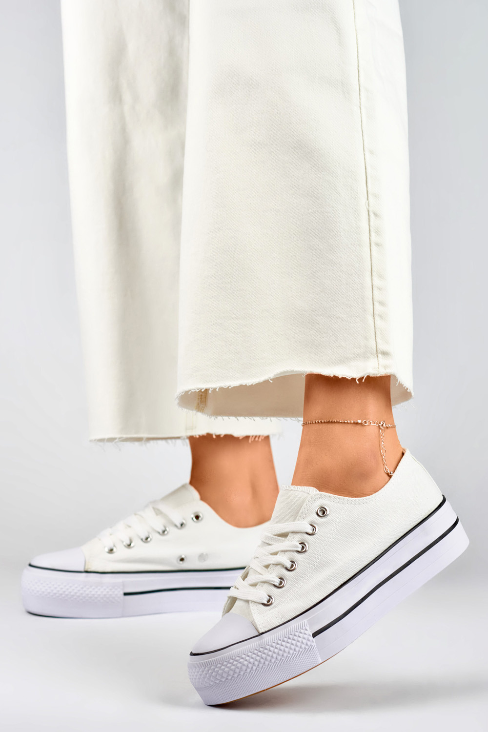 primohurt Białe trampki na grubej podeszwie klasyczne białe trampki damskie