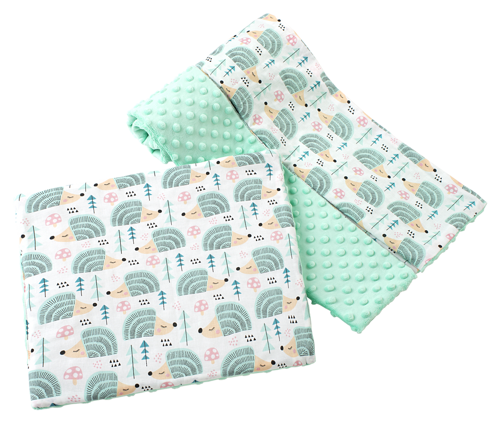 Medi Partners Quilt 75x100 + pillow 35x30 cotton + minky – Mint hedgehogs + minty minky