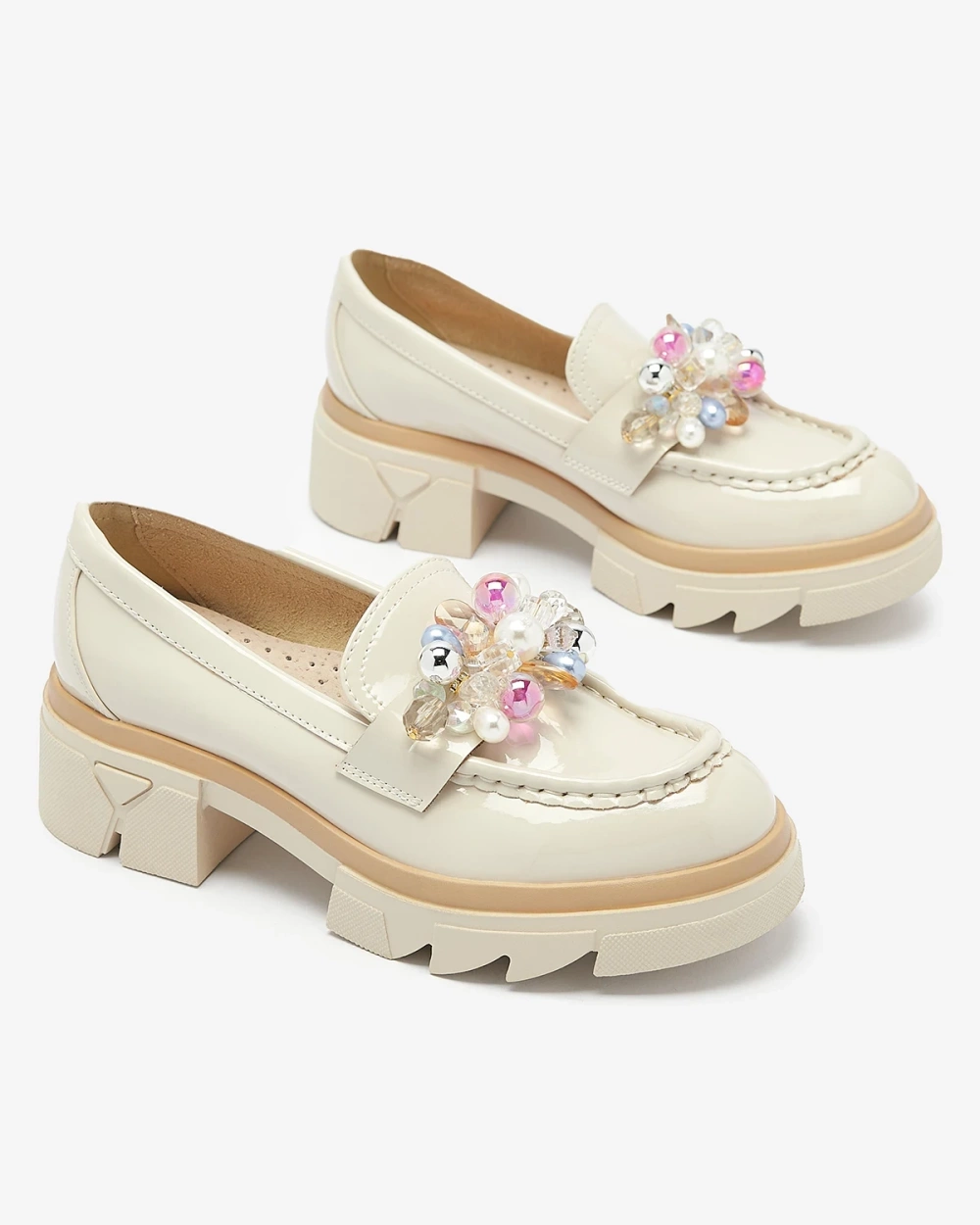 Resti Lacquered beige moccasins for women Geloppa- Footwear