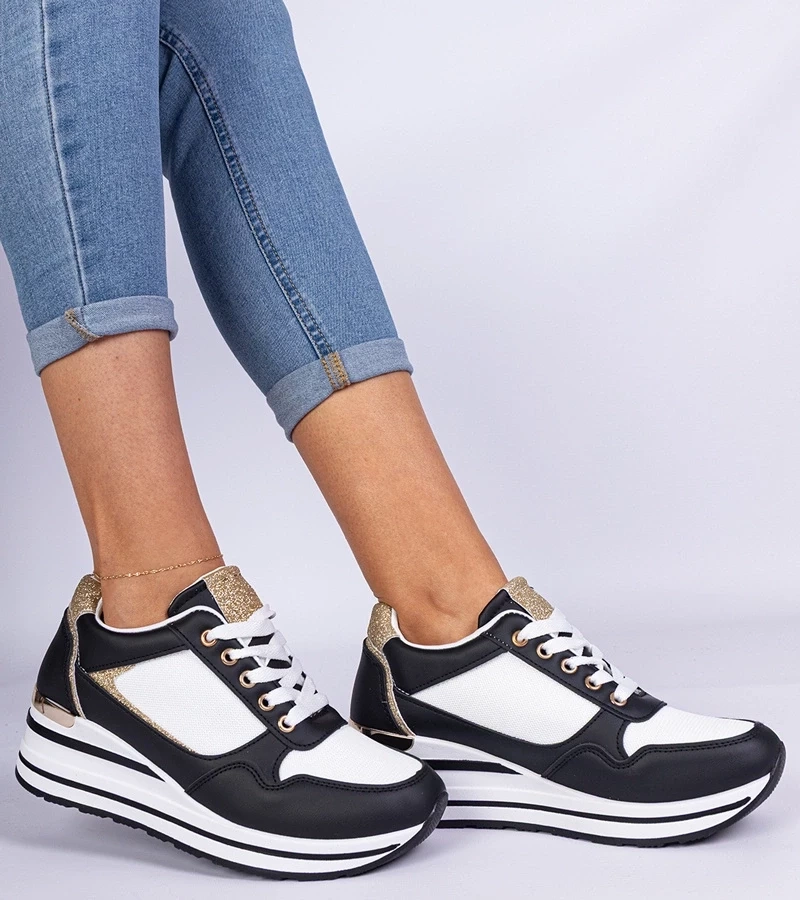 Gemre Adidași negri decorați cu sclipici și inserție metalică Olaria