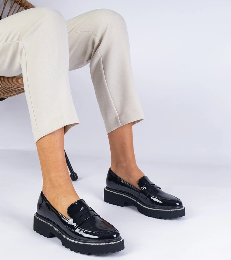 Gemre Mocasini negri lăcuiți decorați cu zirconii Margusto