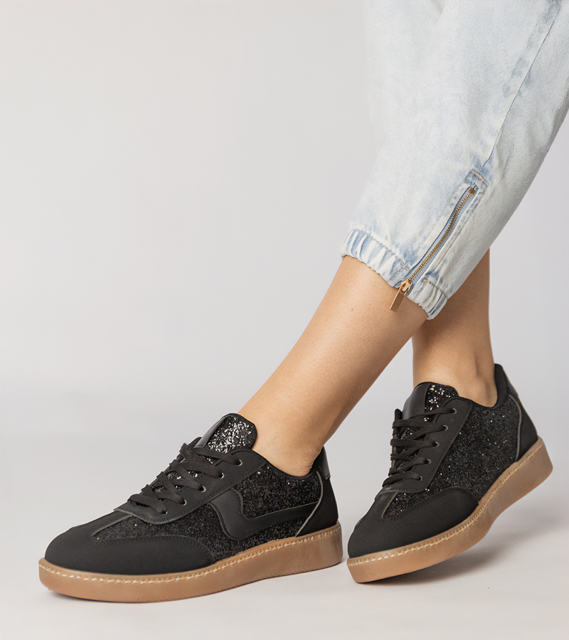 Gemre Adidași negri de damă decorați cu sclipici Likana