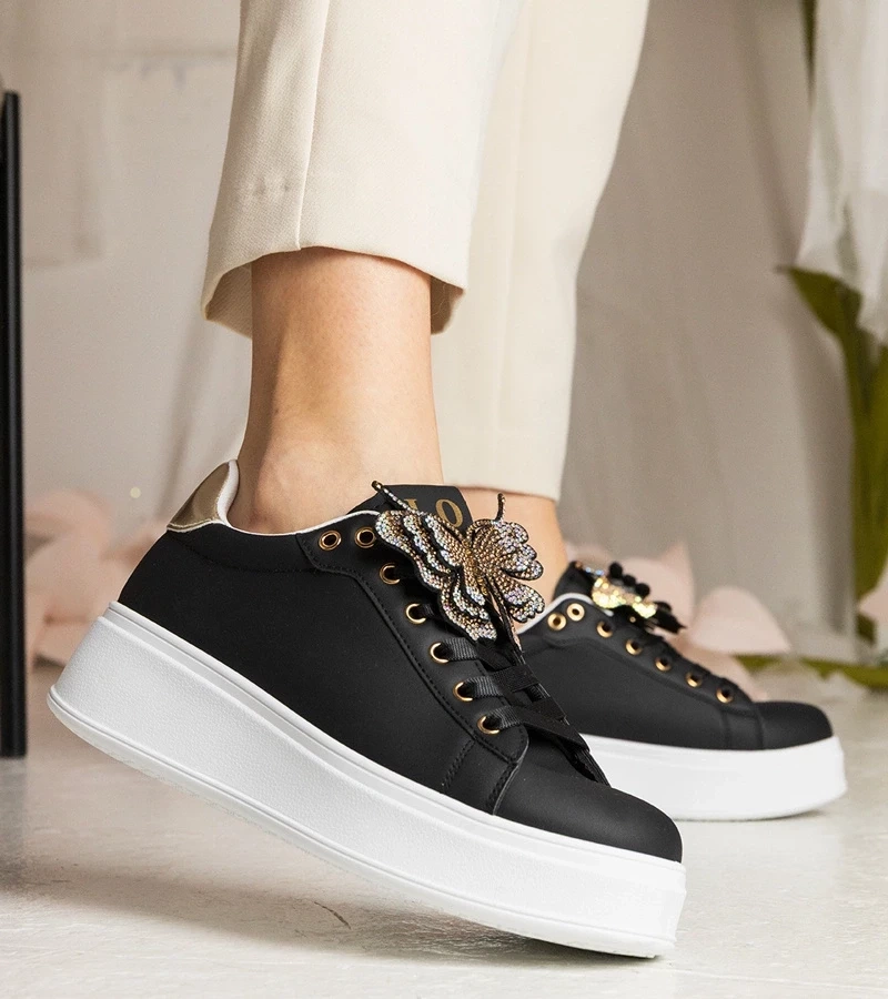 Gemre Adidași negri decorați cu fluturaș cu zirconii Kariba