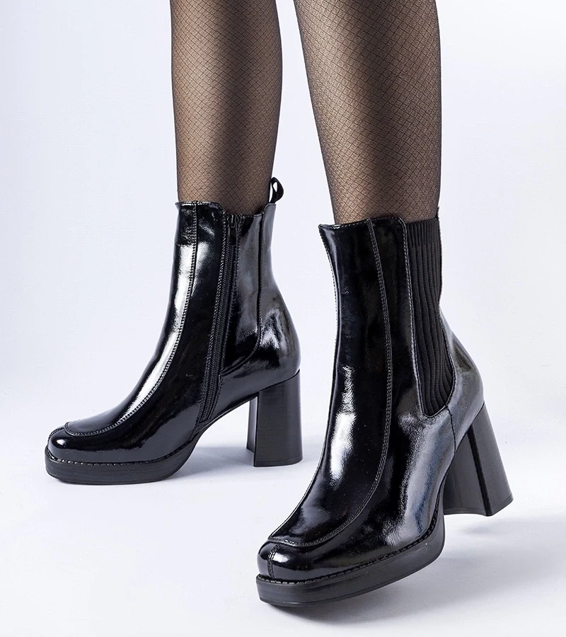 Gemre Botine negre lucioase pe toc Boni