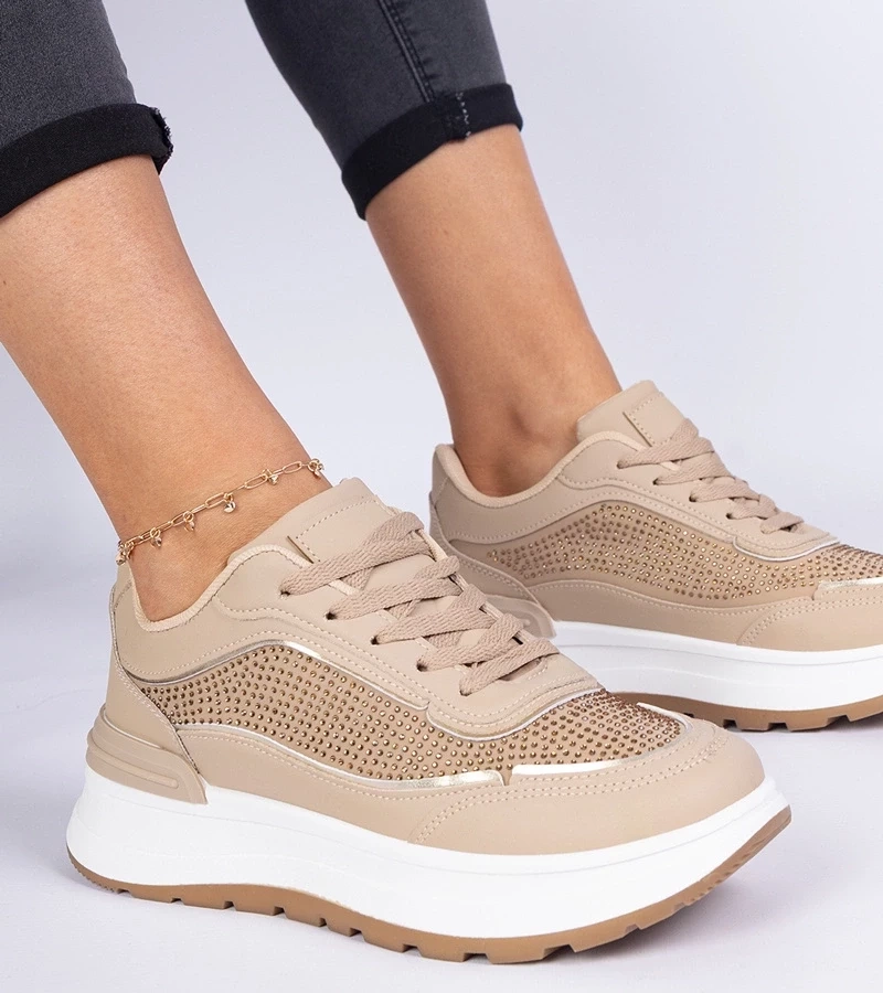 Gemre Adidași maro de damă cu zirconii Fucco