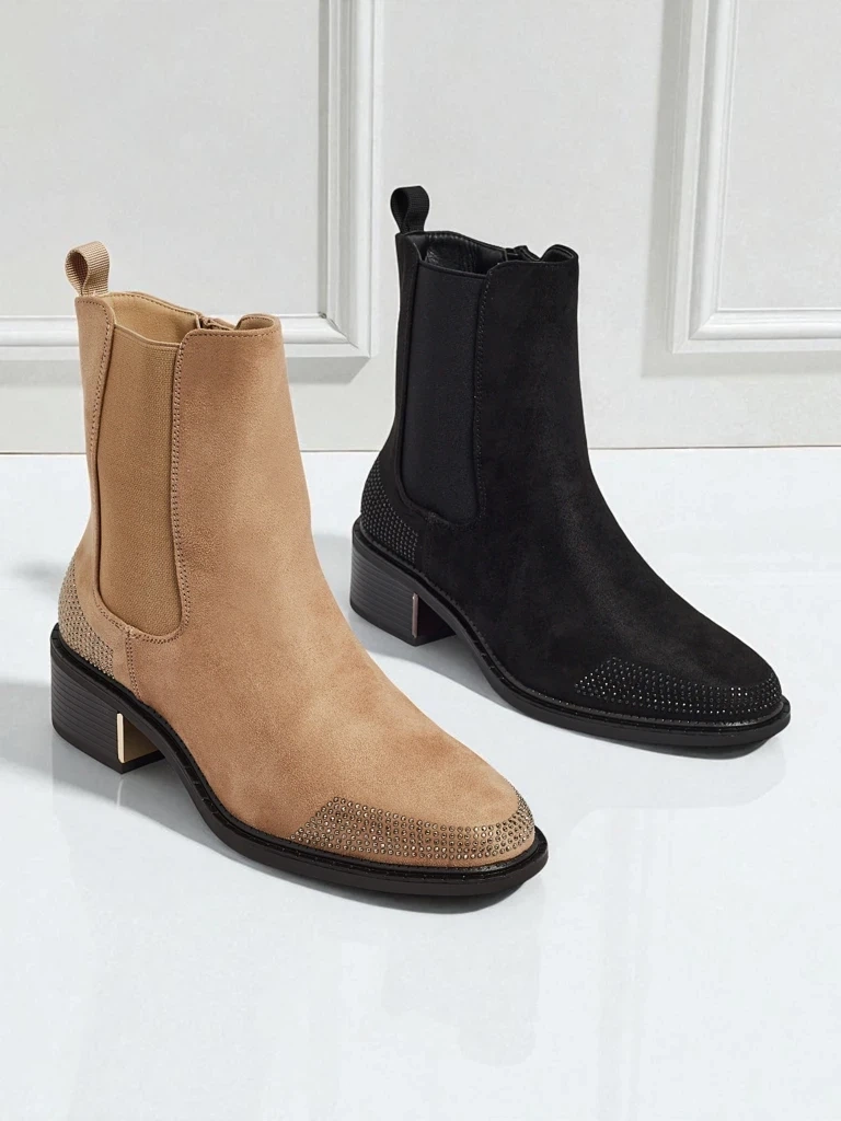 Resti Women's Eco Suede Ankle Boots Decorated with Rhinestones TangleMist