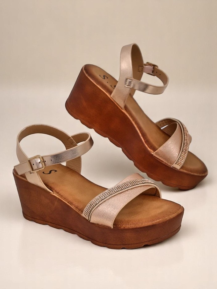 Resti Women's wedge sandals with rhinestones and glitter Aurora Glow