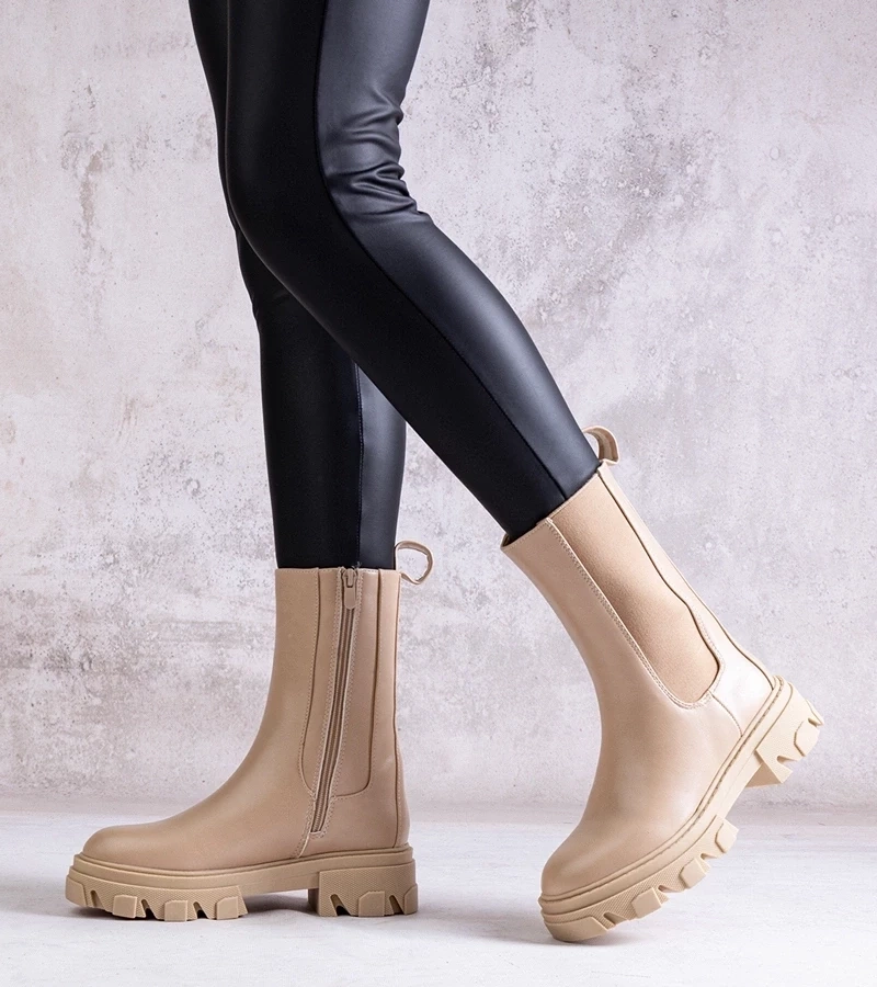 Gemre Botine înalte bej din piele ecologică Manera.