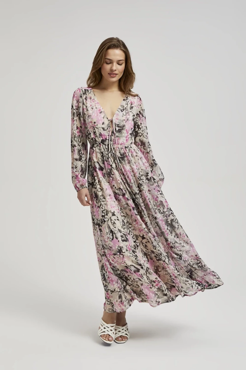Marisse Gray Floral Maxi Dress