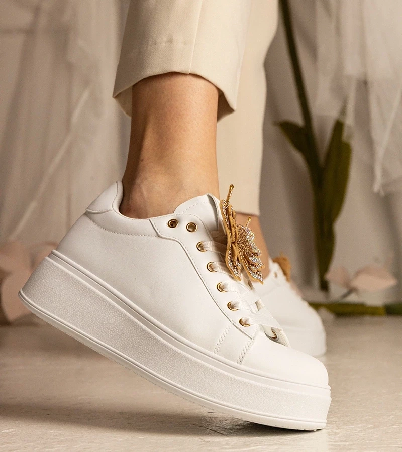 Gemre Adidași albi decorați cu fluturaș cu zirconii Kariba