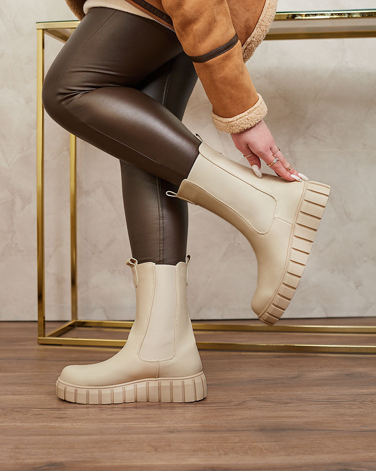 Resti Women&#039;s high flat heeled boots in ecru Elicane