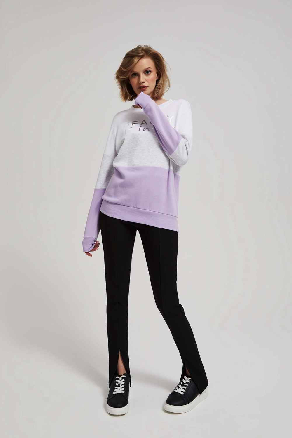 Marisse Lavender Printed Sweatshirt