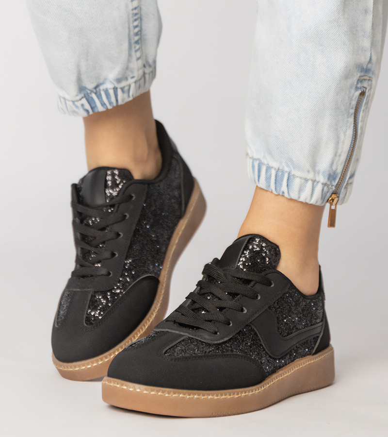 Gemre Adidași negri de damă decorați cu sclipici Likana