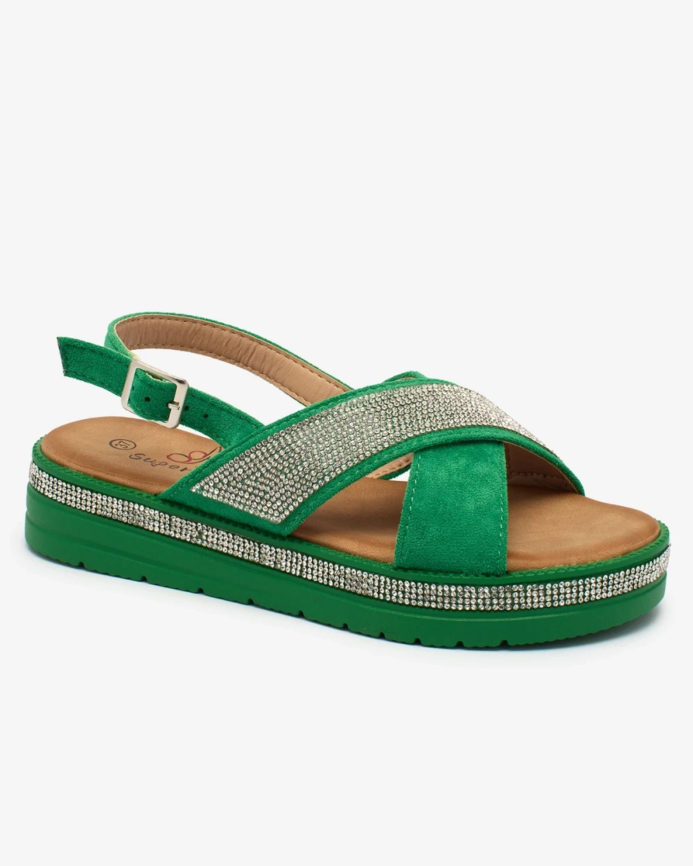 Resti Green women's eco-suede sandals with zircons Trikys