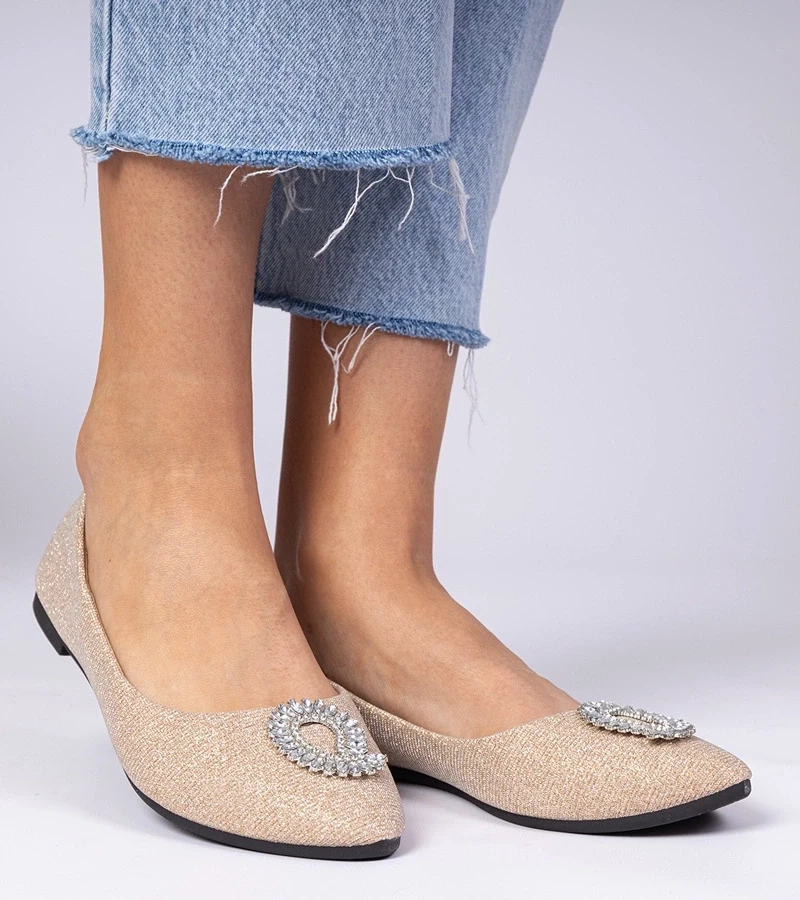 marka niezdefiniowana Champagne glitter ballet flats with rhinestones Ellada