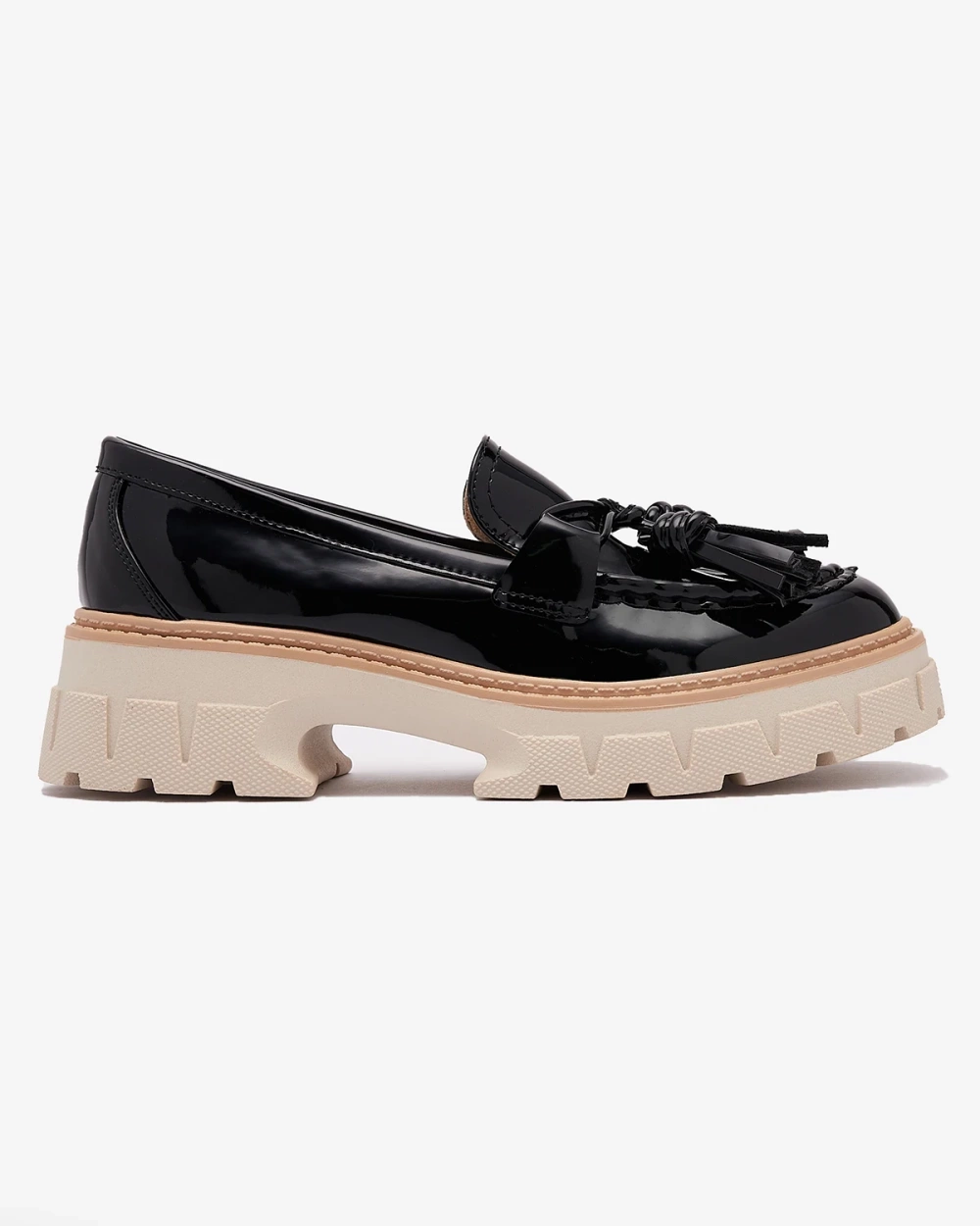 Resti Black lacquered women's moccasins with tassels Kaipo- Footwear