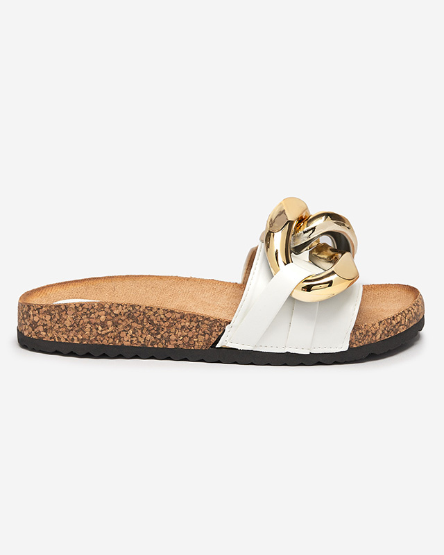 Resti Women's white slippers with decoration at Fixci- Footwear