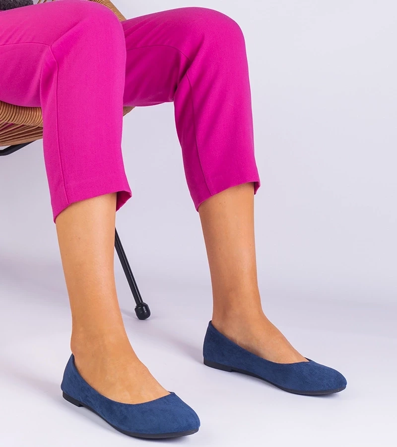 marka niezdefiniowana Navy blue women's ballet flats with a bow, suede Ingera
