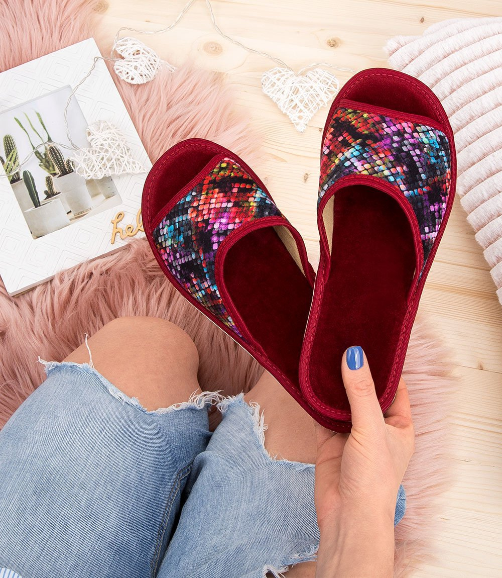 Дамски чехли NS-051 в бордо змийски мотив