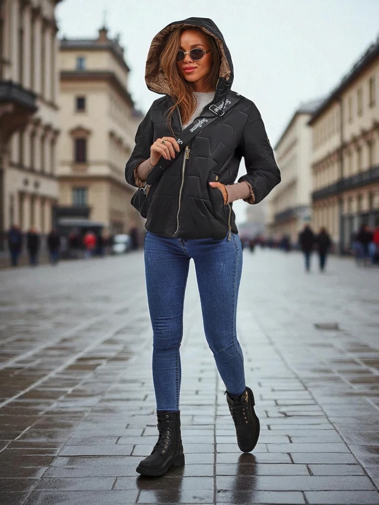 Resti Women's Quilted Jacket with Hood and Cuffs on Sleeves Silent Ridge