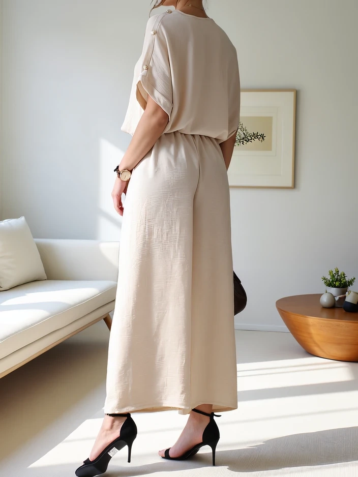 Resti Women's casual set with a short sleeve blouse and wide pants