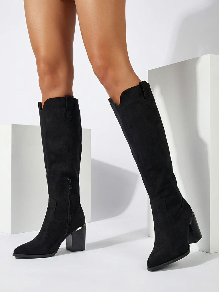 Дамски боти на ток от еко велур