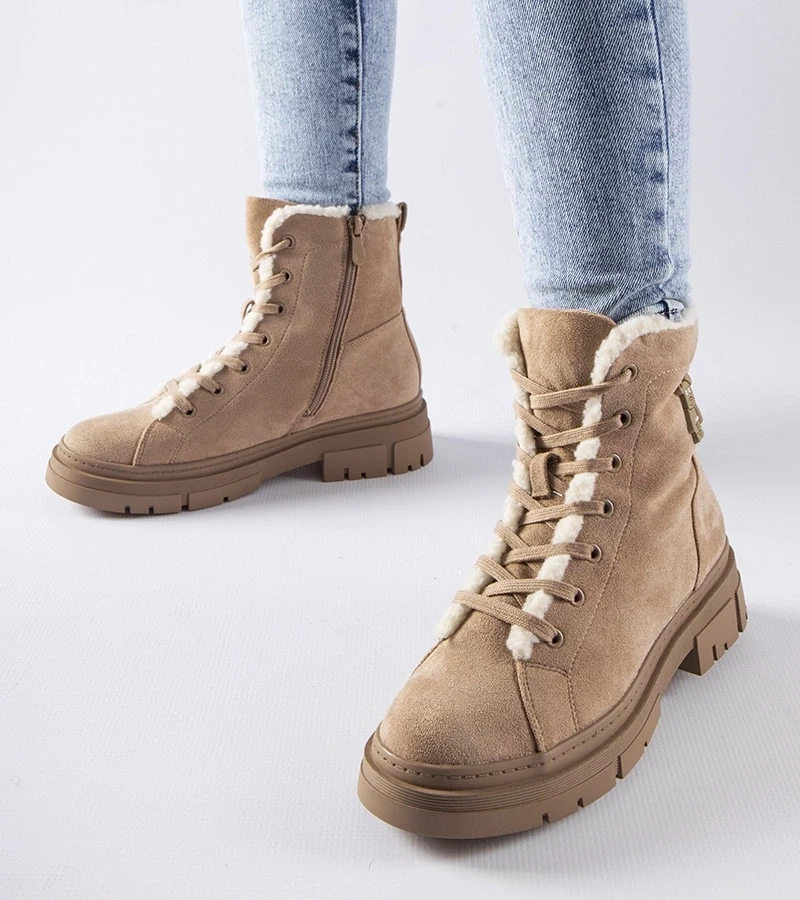 Gemre Ghete bej căptușite din eco-suede Pompei