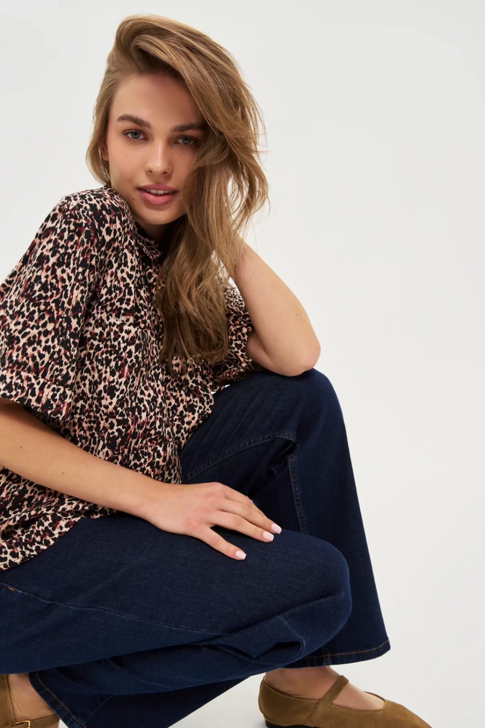 Marisse Viscose Leopard Print Shirt, Black