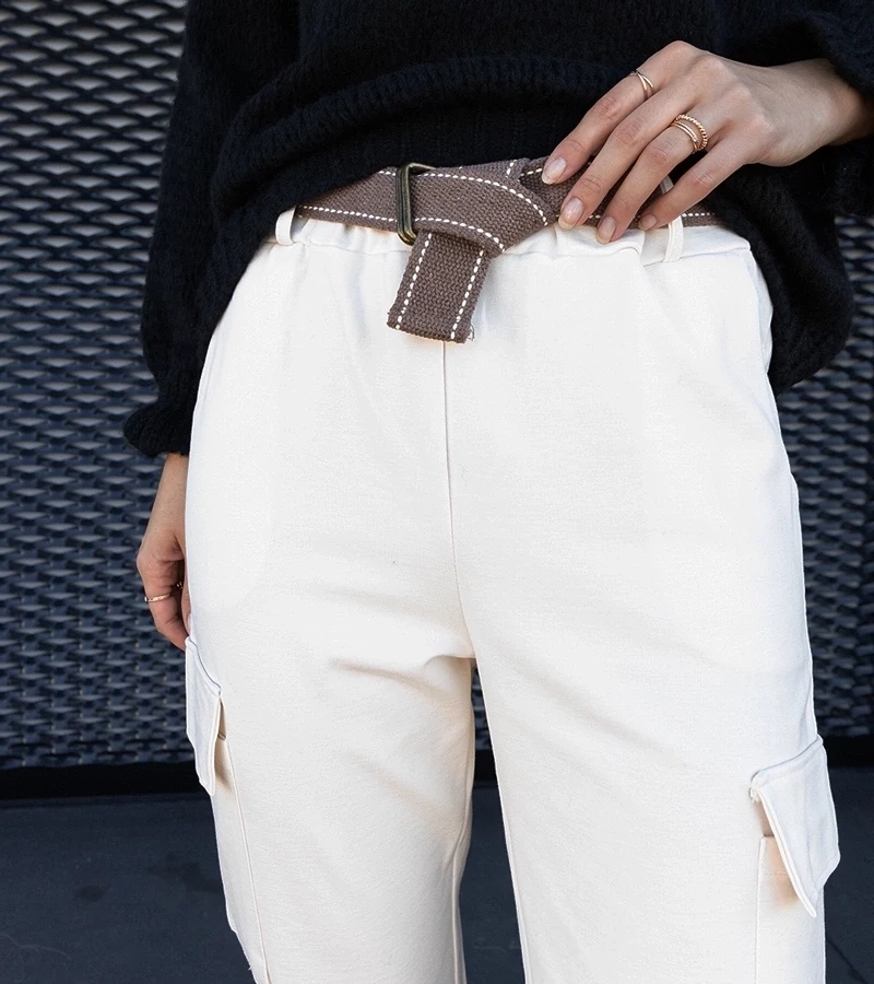 Gemre Pantaloni albi tip cargo cu buzunare aplicate Nuala.