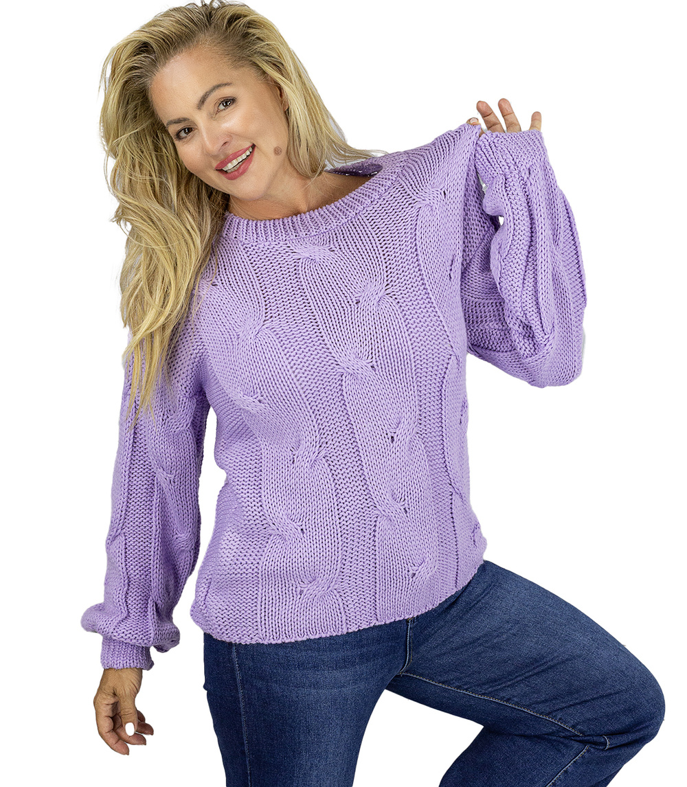 Pri Fluffy Women's Braided Sweater Buffed Sleeves AMELIA