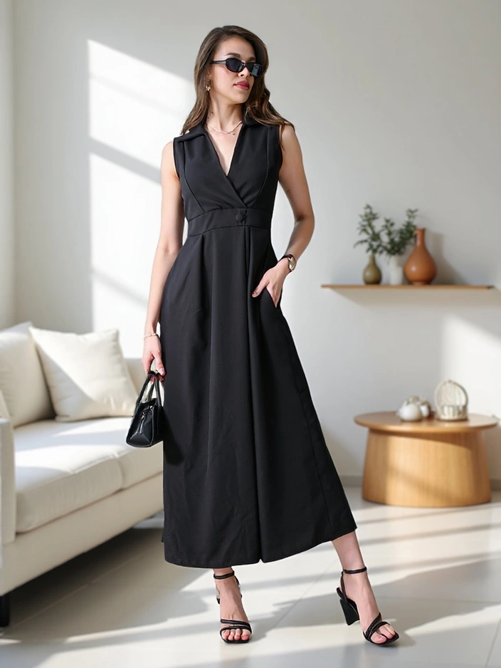 Resti Women's sleeveless dress with a wrap neckline Bizness