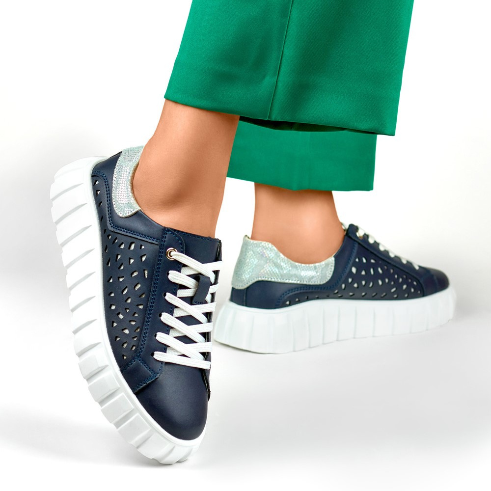 primohurt Granatowe buty sportowe damskie ze skóry naturalnej