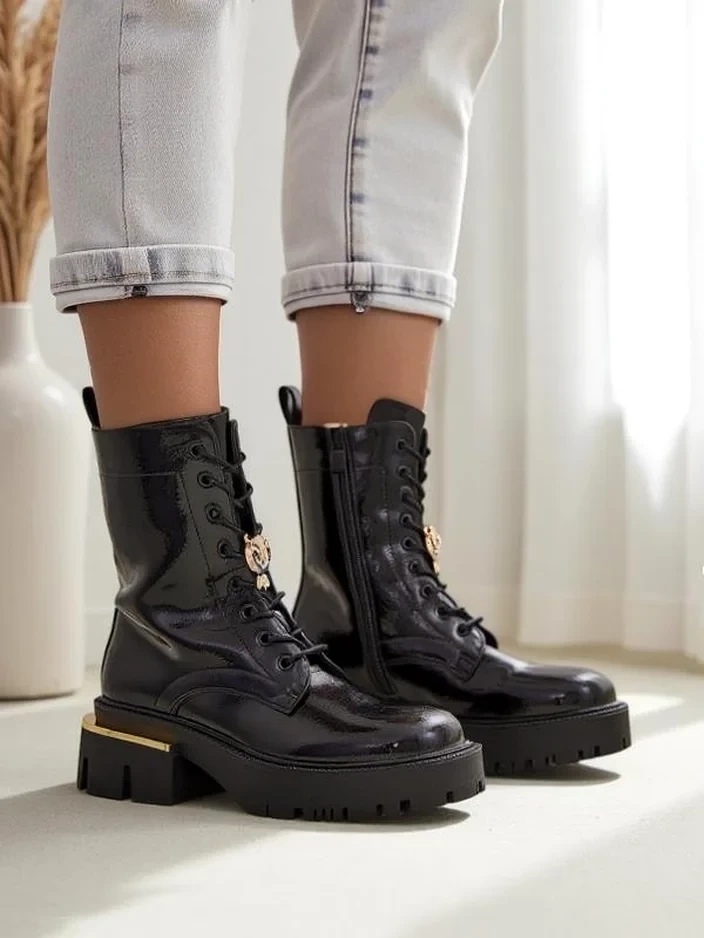 Resti Women's patent leather worker ankle boots Tesiolle