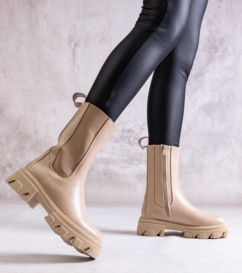 Gemre Botine înalte bej din piele ecologică Manera.