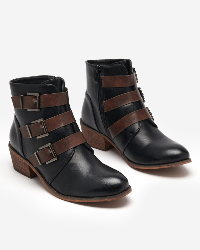 Resti Black ankle boots on a low post Asteria - Footwear