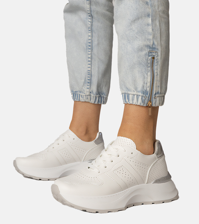 Gemre Adidași albi sport cu inserție argintie Lenkuta