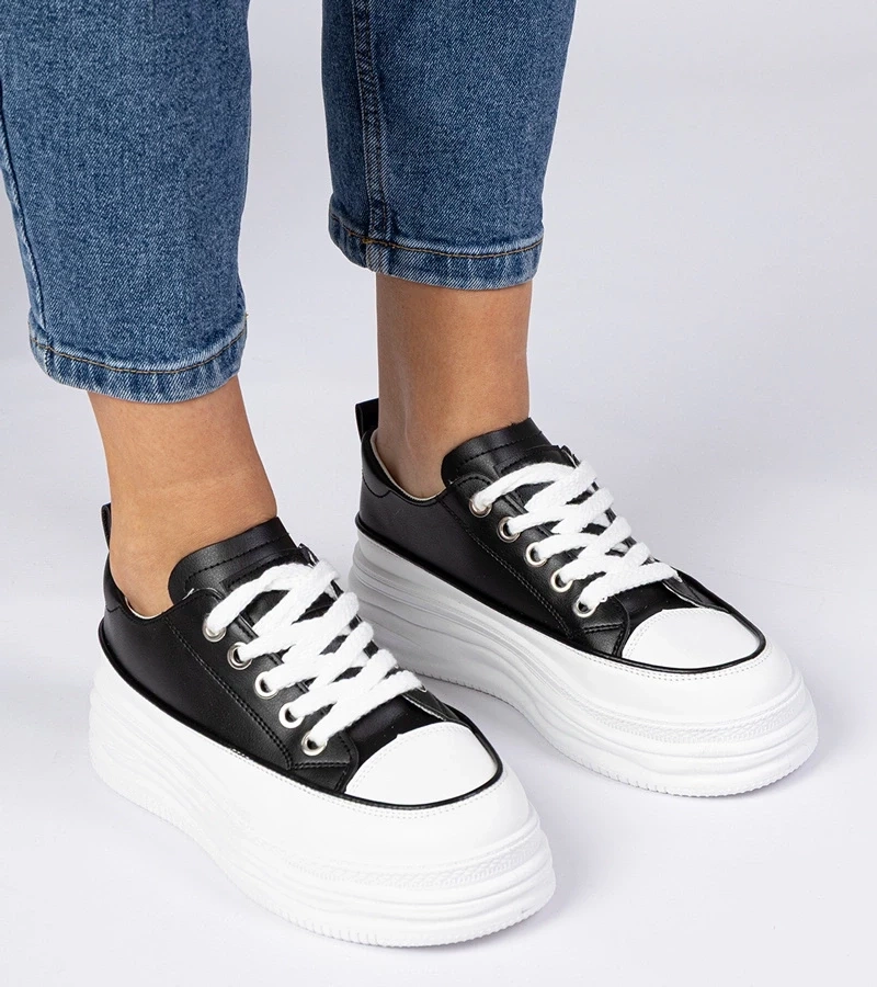 Gemre Adidași pentru femei alb-negru cu talpă înaltă Selina