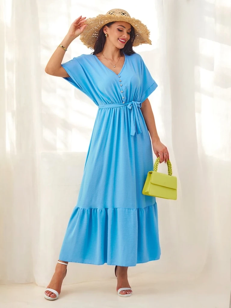 Resti Womens midi dress with short sleeves and decorative buttons