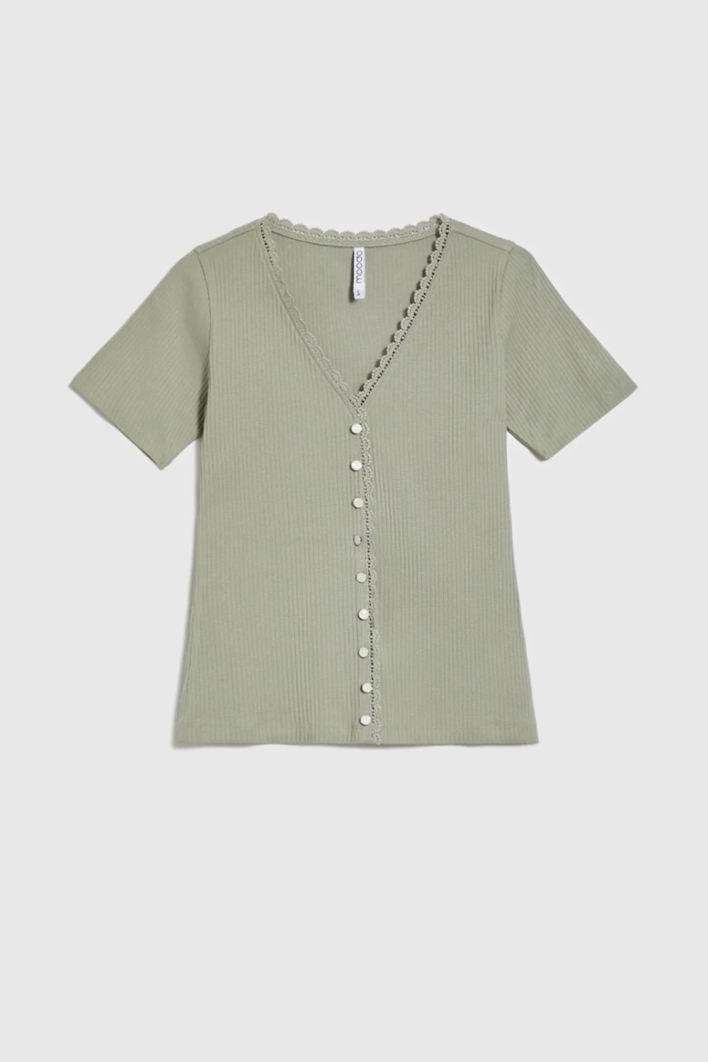 Marisse Olive Blouse With Lace Neckline