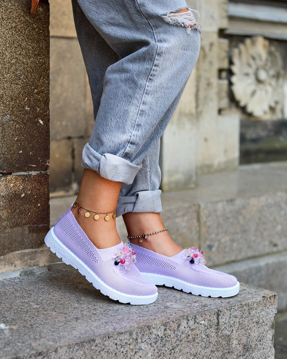 Resti Purple women&#039;s fabric moccasins with crystals Fezens
