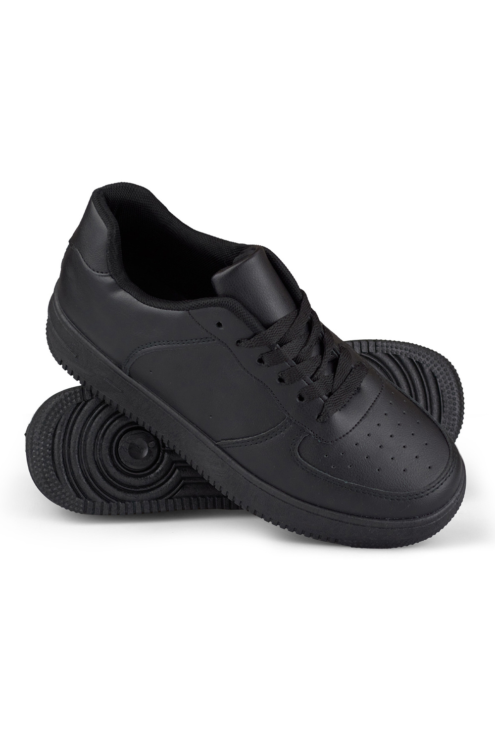 primohurt Klasyczne czarne sportowe sneakersy z czarną podeszwą