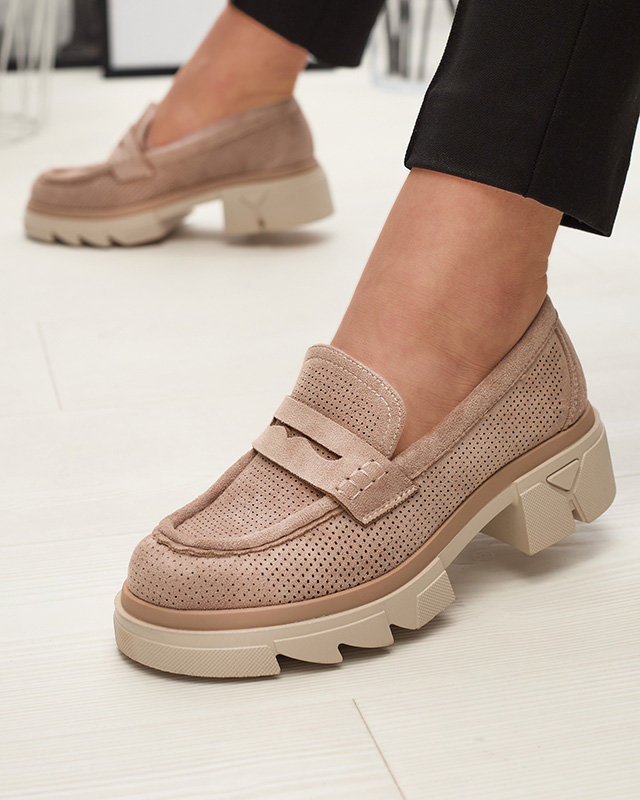 Resti Light brown womens openwork moccasins on a solid sole Ejina - Footwear