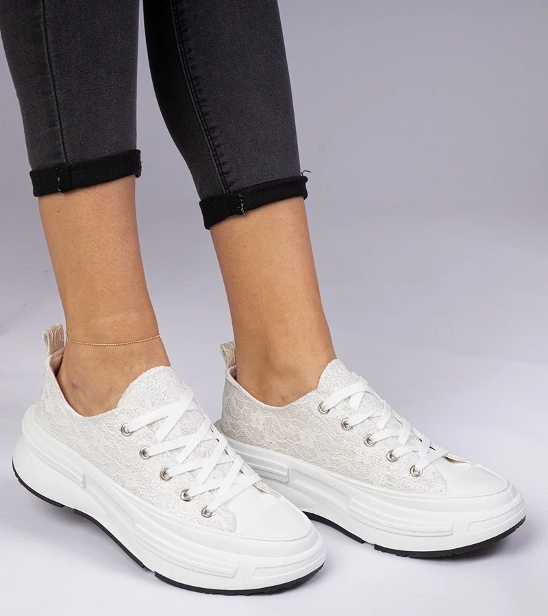 Gemre Pantofi sport albi de damă din dantelă Katerin