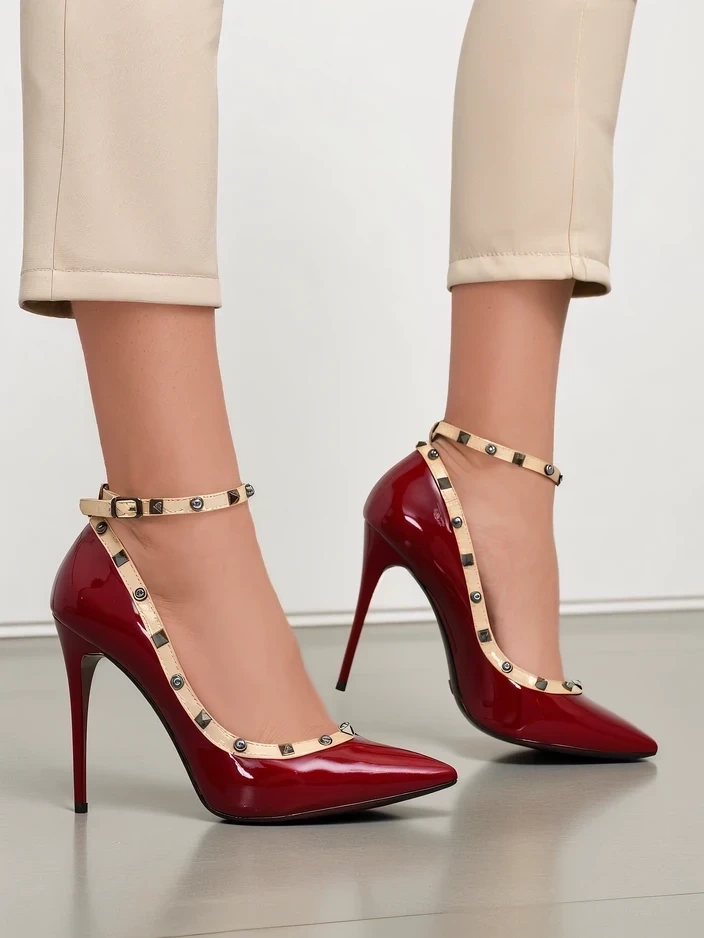 Resti Patent leather women&#039;s stiletto heels with studs Qoscalle