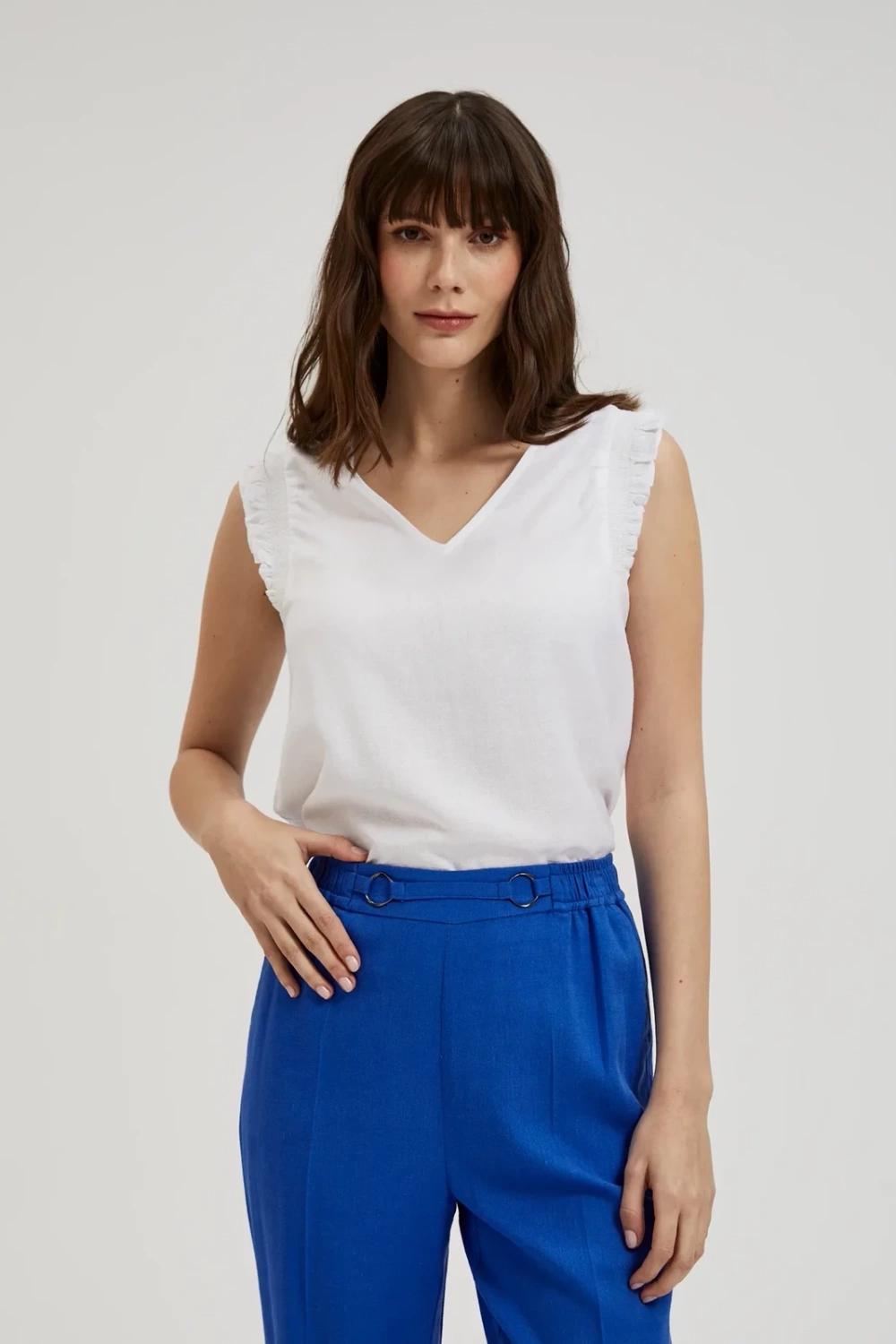 Women's tank top with ruffles MOODO - white