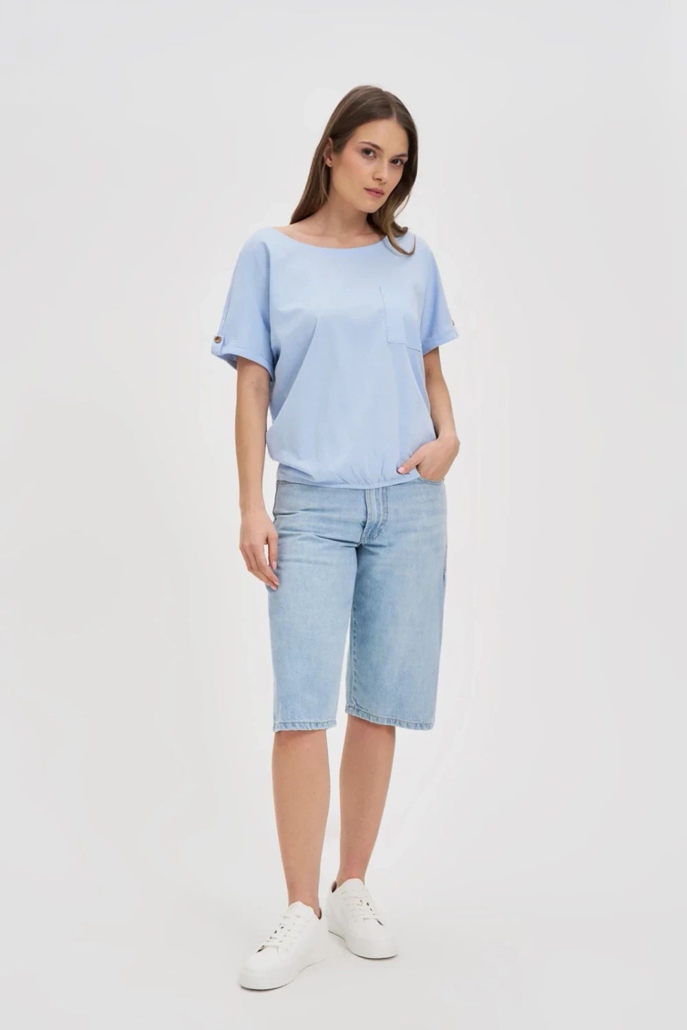 Marisse Blue Cotton T-Shirt With Pocket