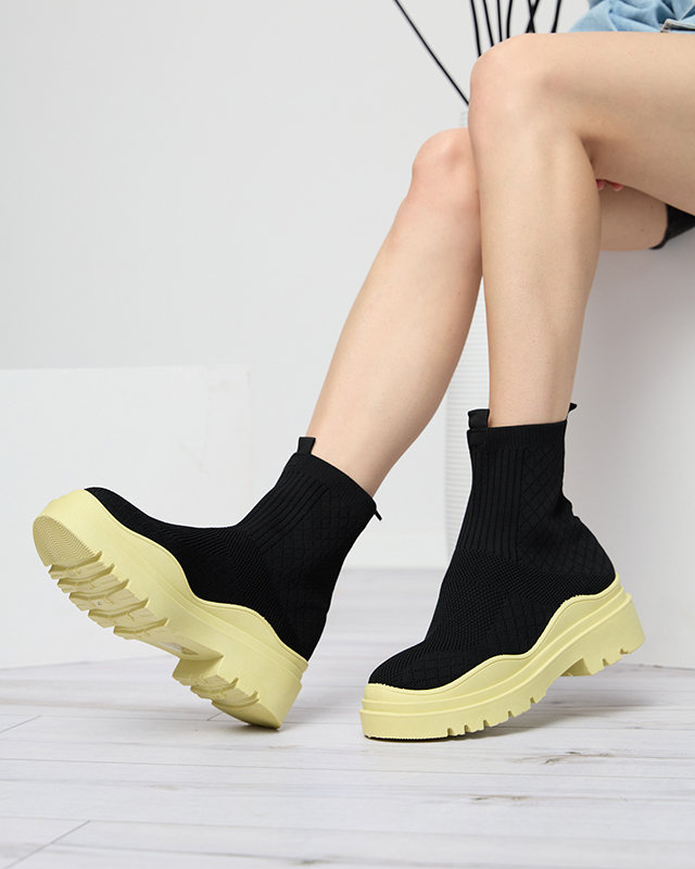 Resti Black and yellow women&#039;s flat-heeled boots Seritis - Footwear